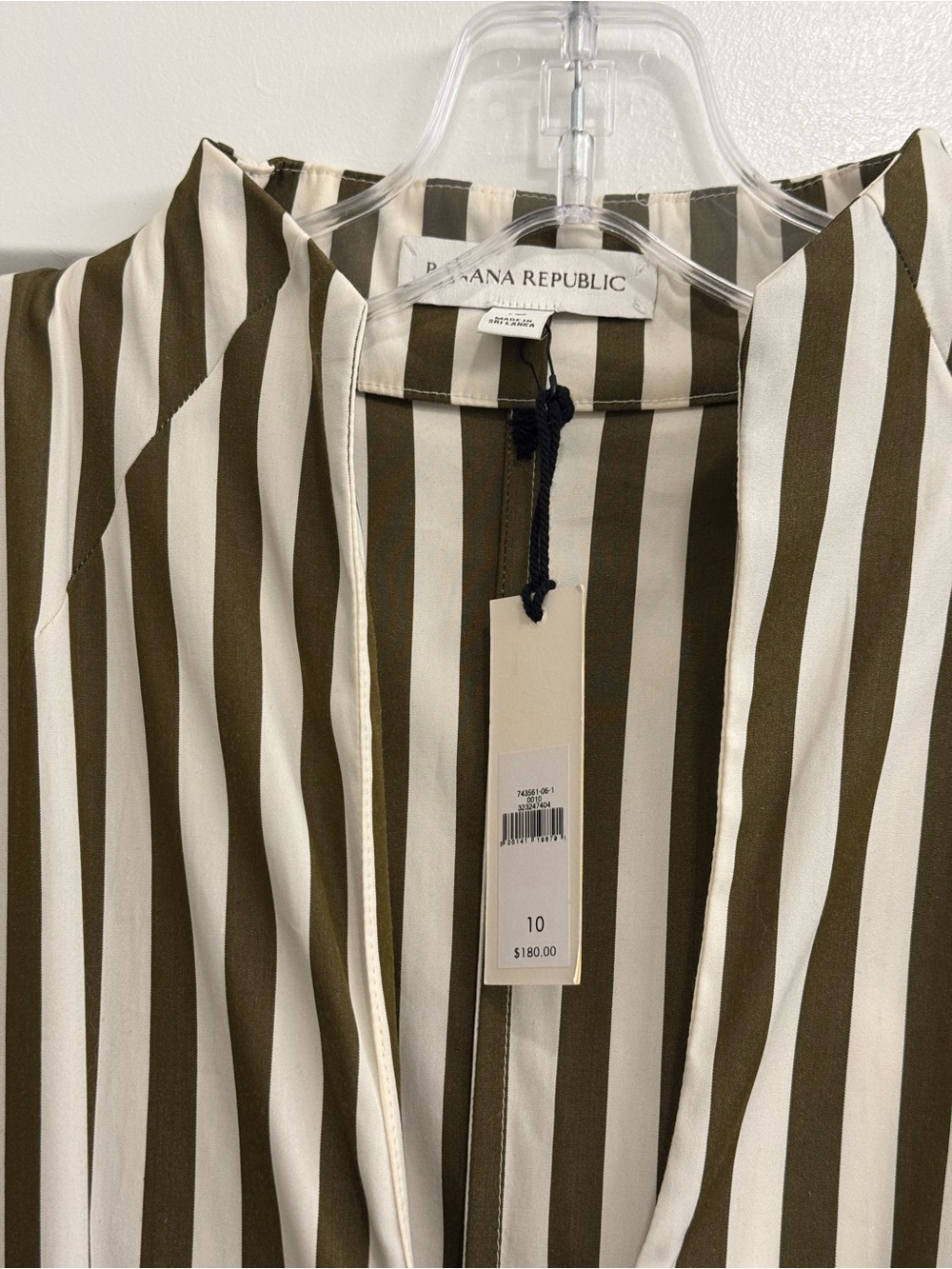 Striped Button-Front Midi Dress in Olive and Cream - Picture 3 of 5